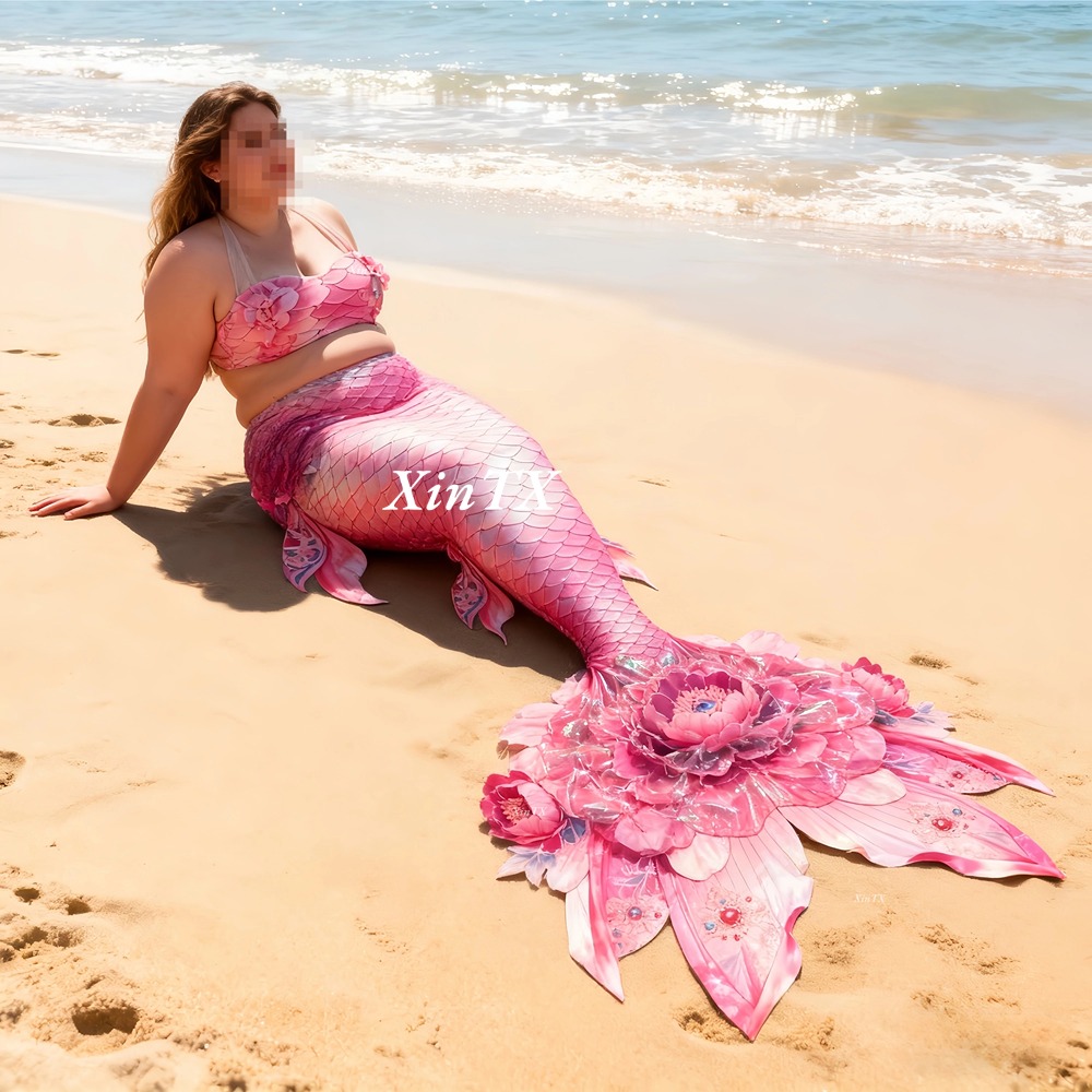 Aquarium & Marine Museum Ums - Mermaid Tail Peony Flower Plus-Size Women